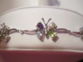 Amethyst, peridot, citrine and topza triple butterfly sterling silver bracelet